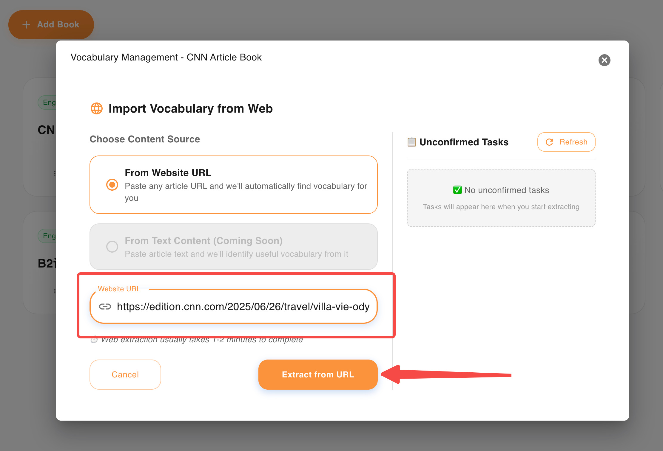 extract vocabulary from any webpage article step 3